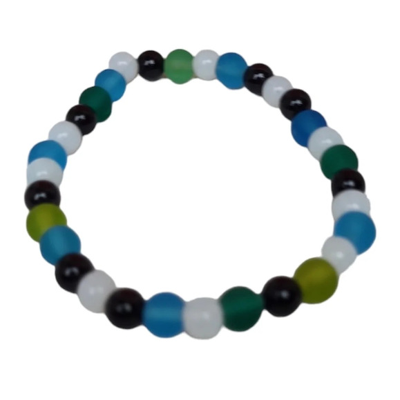 Blue Green Seaglass Natural Tourmaline Beads Opal Bracelet - Picture 1 of 2